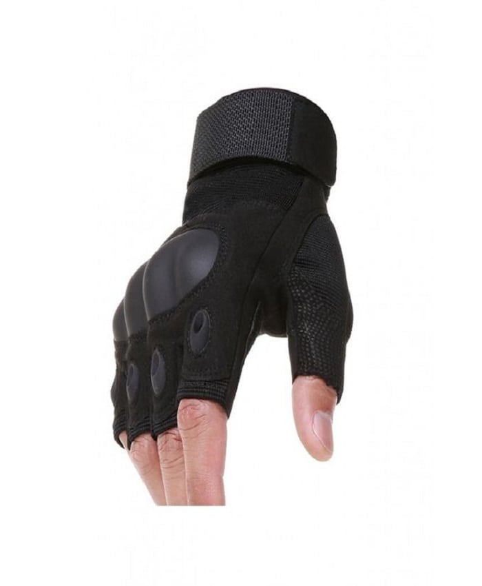 Half Palm Oakley Tactical Gloves - Black - Survival Gear - Pakistan